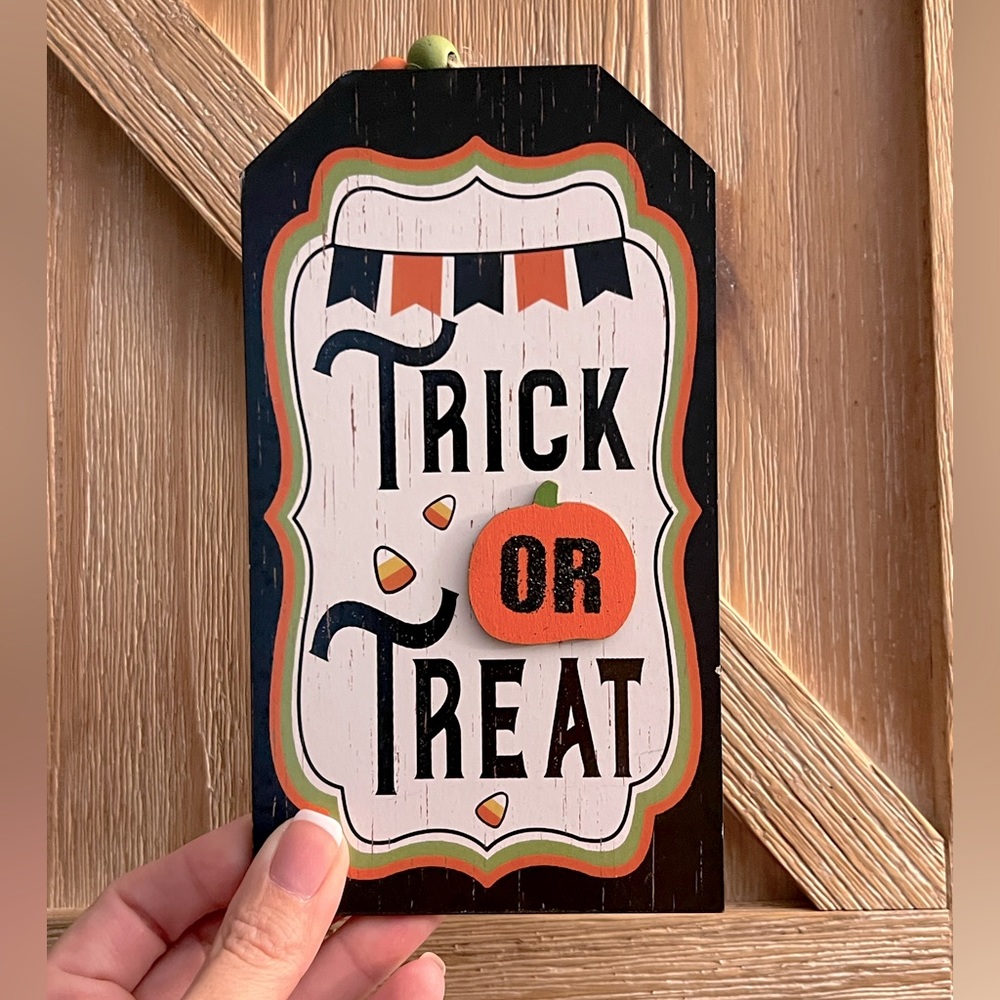 ⭐️3/$15 Trick or Treat Tiered Tray Decor Wood Sign Halloween Tag Fall Holiday